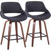 Fabrico 26" Counter Stool in Walnut Wood & Charcoal Fabric with Black Footrest (Set of 2)